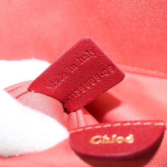 Chloe Angie Hand Bag Leather 2way Red Gold Auth BA2421 - Picture 10 of 16